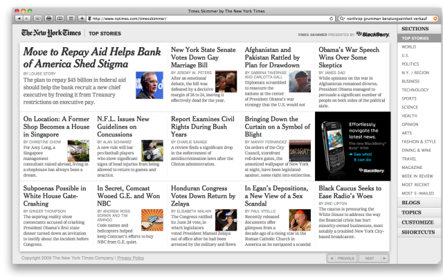 NYT Skimmer (Homepage, Serendipity style)